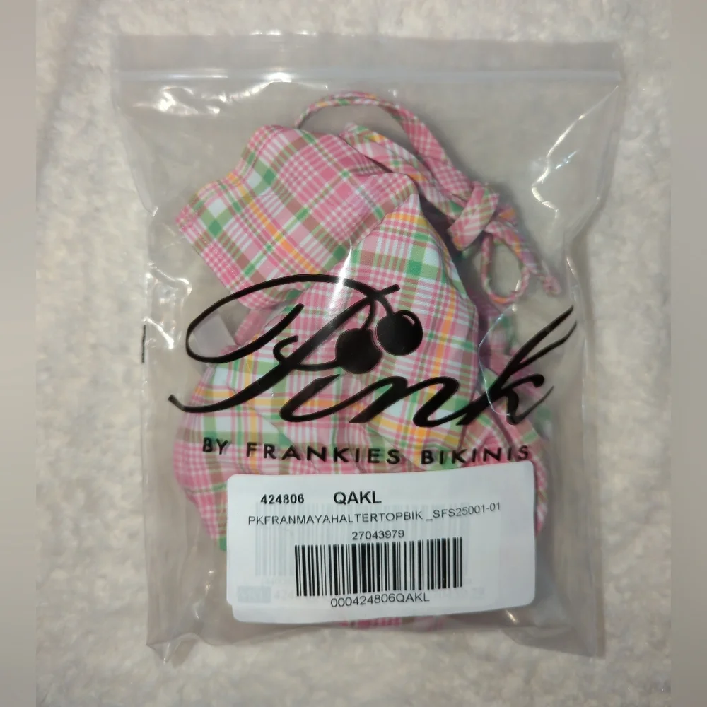 Frankie's Bikinis X Pink Victoria's Secret Pink and Green Plaid Bikini Top NWT L